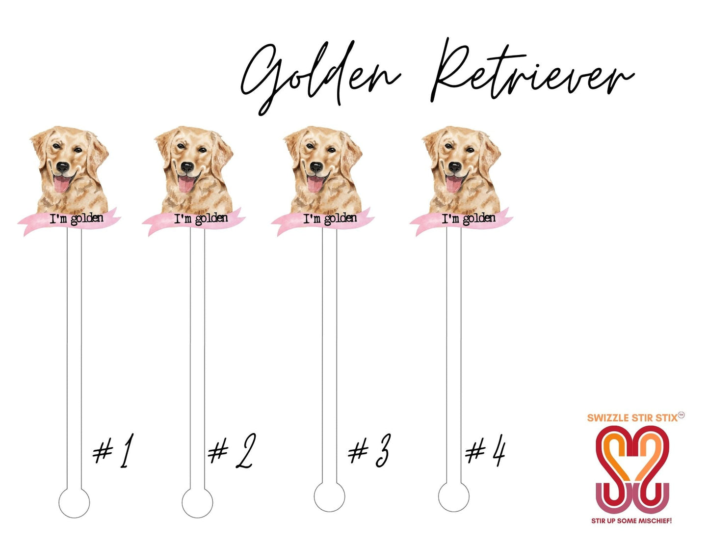 Golden Retriever Swizzle Stir Sticks