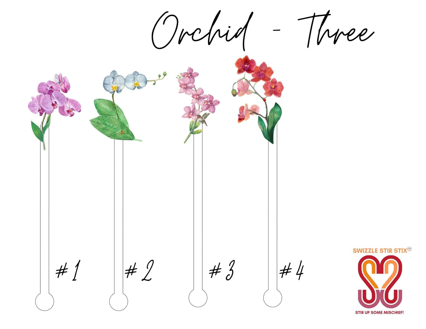 Orchid Three Swizzle Stir Sticks