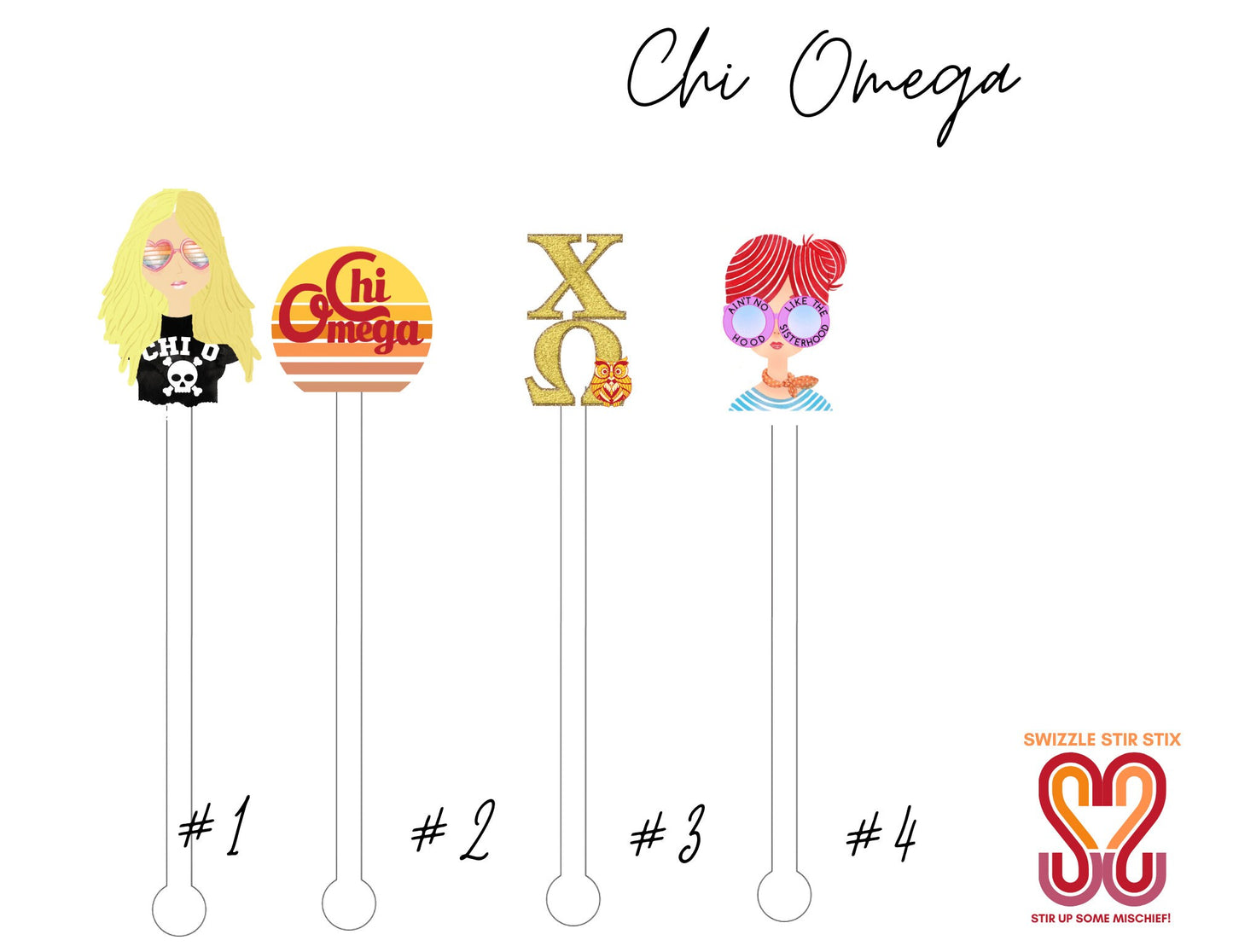 Chi Omega Swizzle Stir Sticks