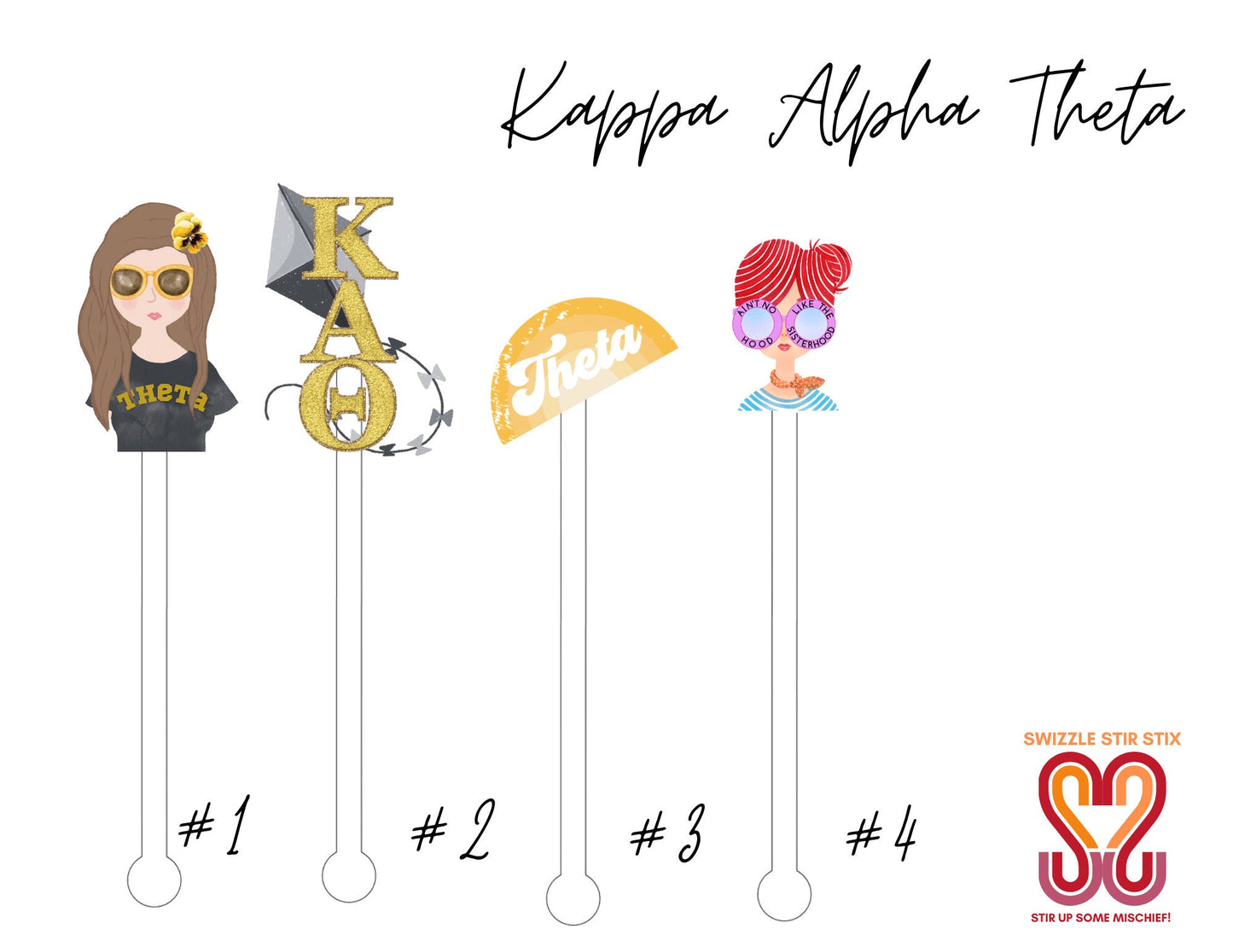 Kappa Alpha Theta Swizzle Stir Sticks