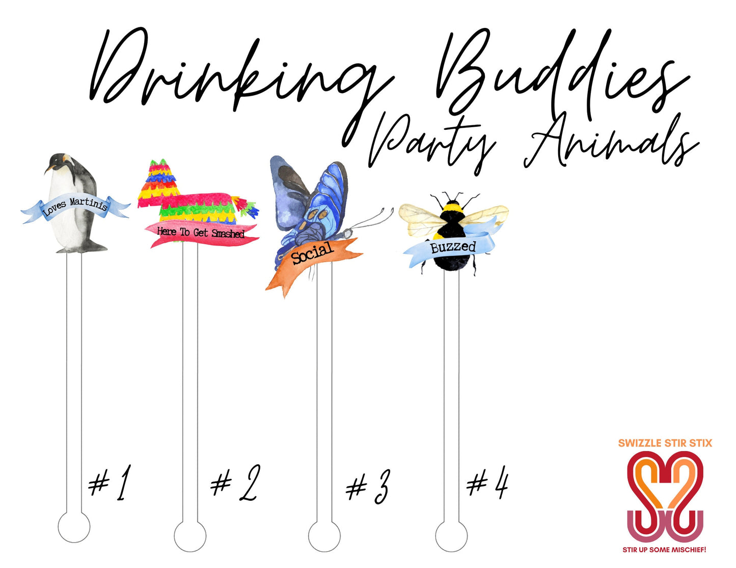 Drinking Buddies Party Animals Swizzle Stir Sticks