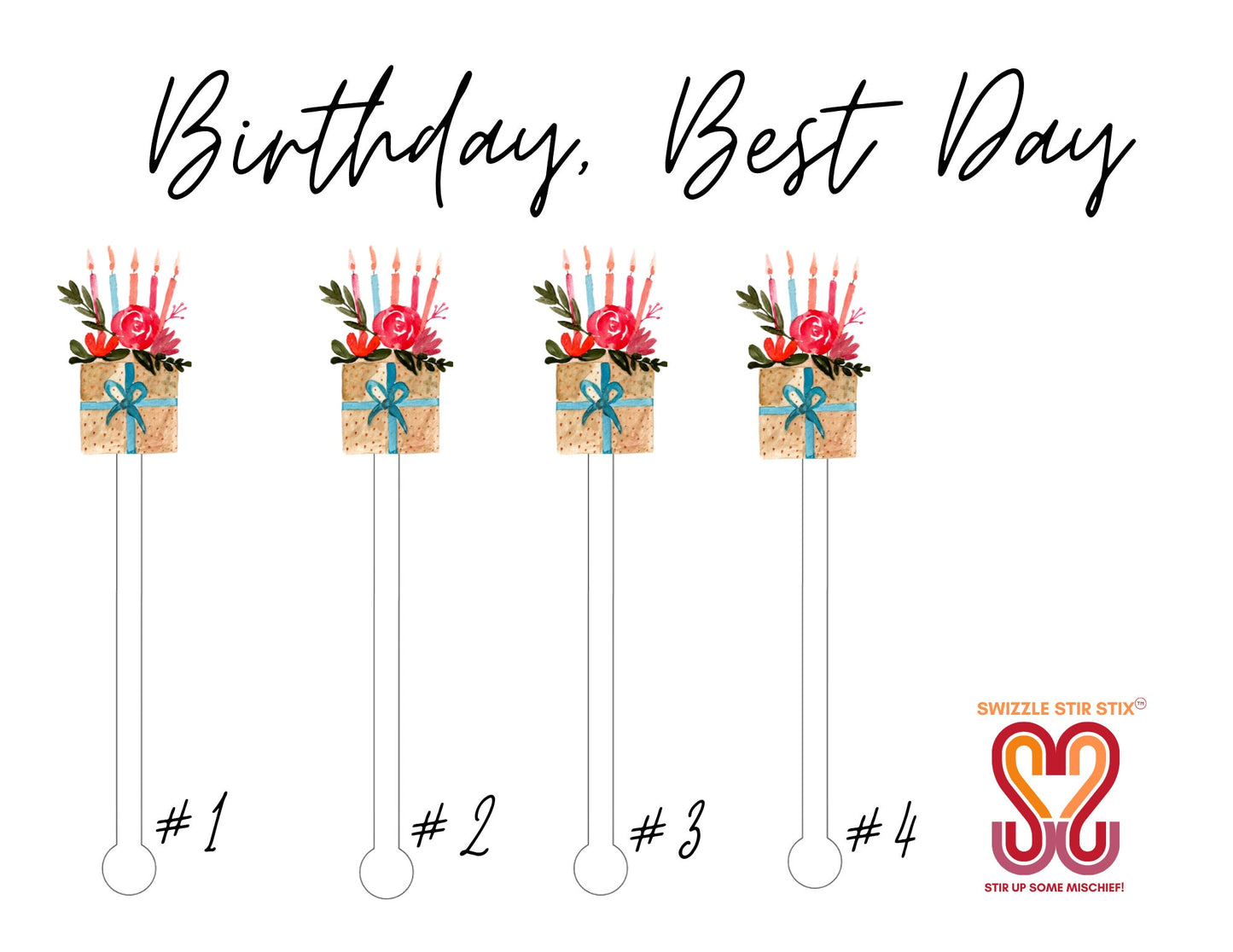 Birthday Best Day Swizzle Stir Sticks