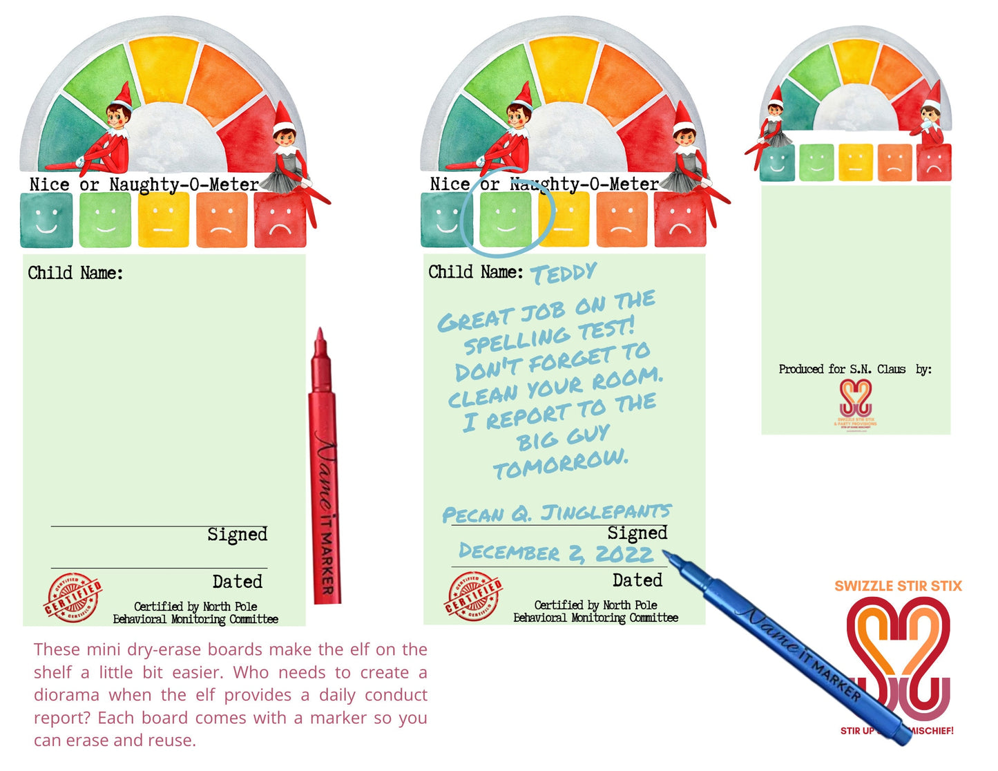 Elf Conduct Report Mini Dry Erase Board with Marker