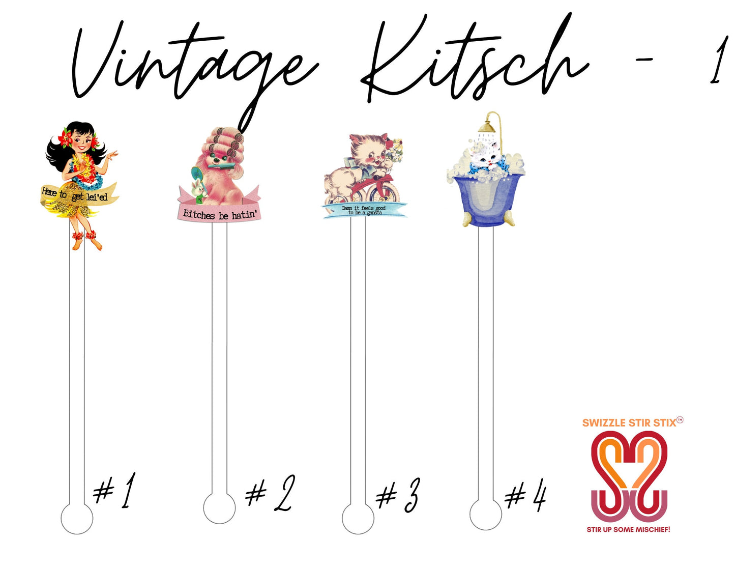 Vintage Kitsch Swizzle Stir Sticks