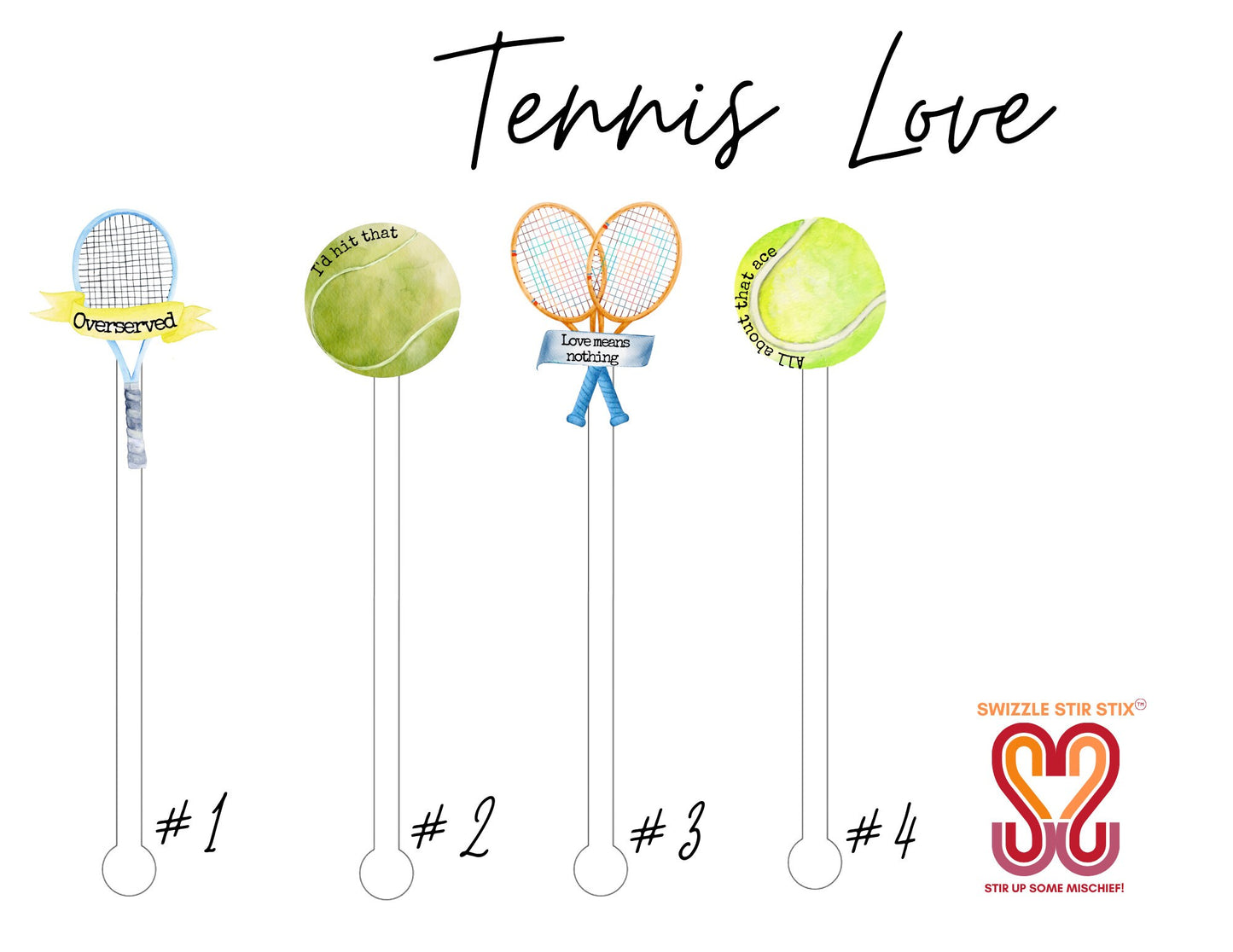 Tennis Lover Swizzle Stir Sticks
