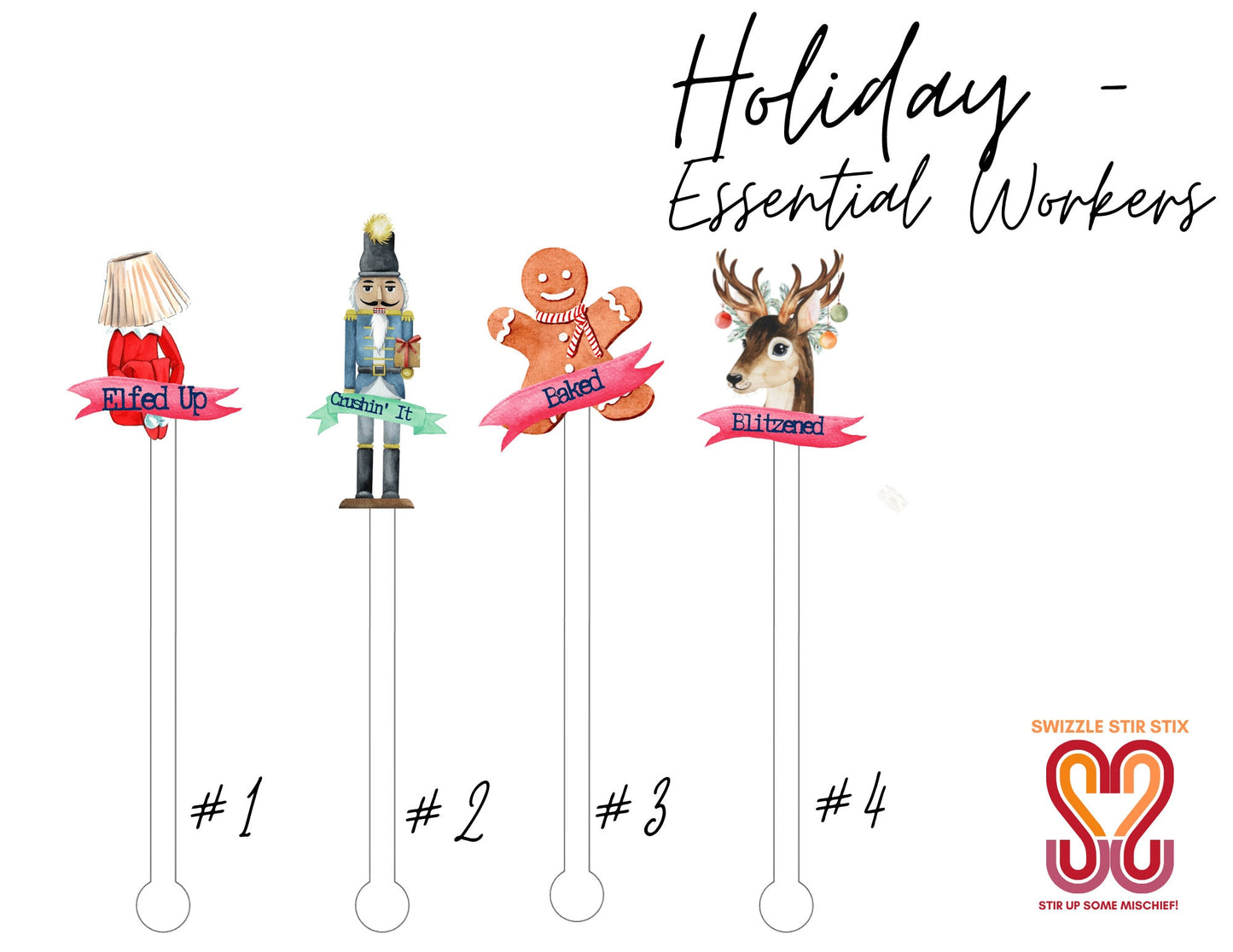 Holiday Essential Workers Swizzle Stir Sticks