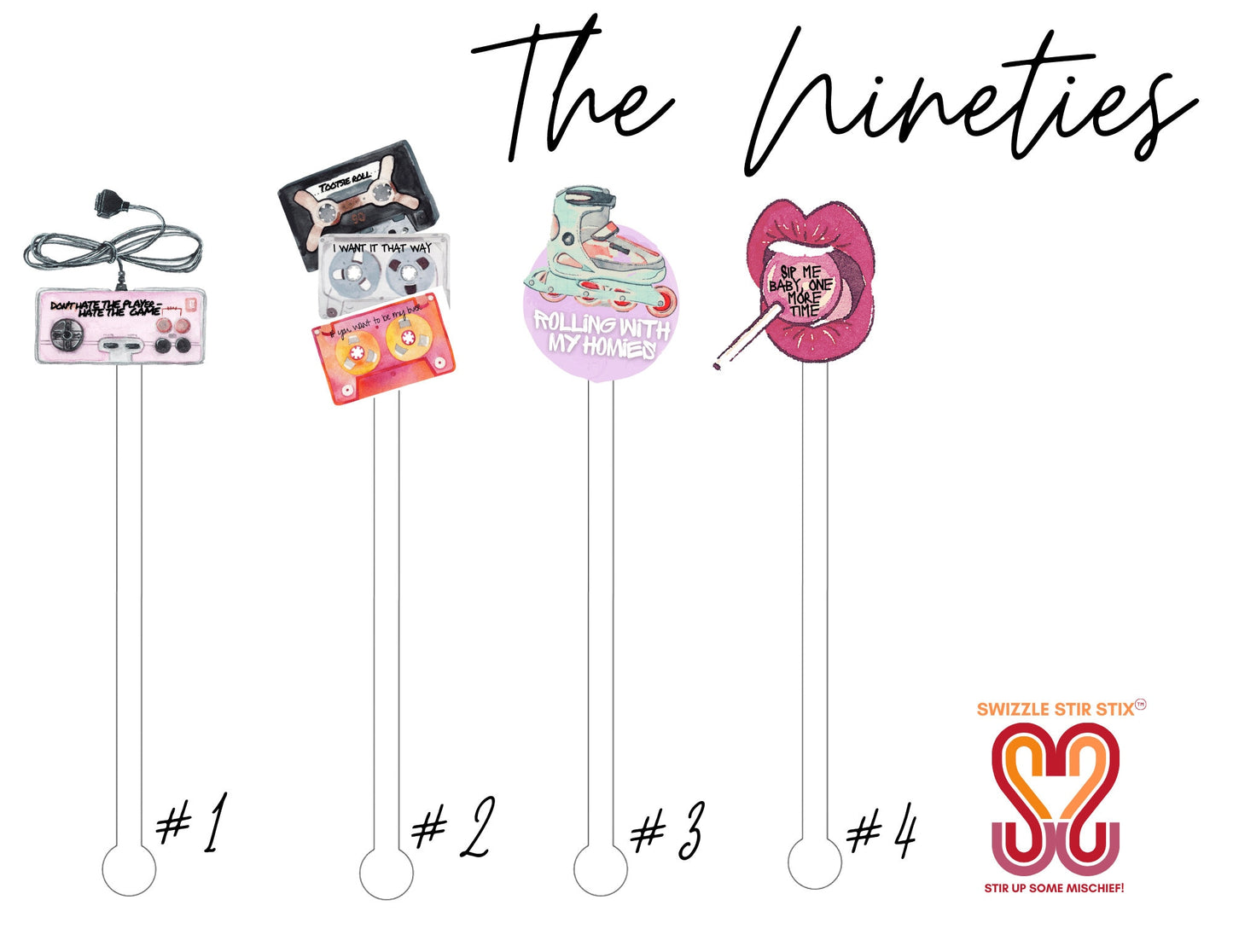 The Nineties Swizzle Stir Sticks