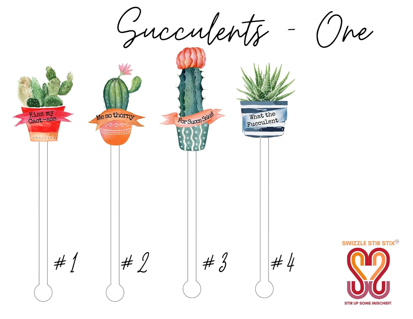 Succulents One Swizzle Stir Sticks